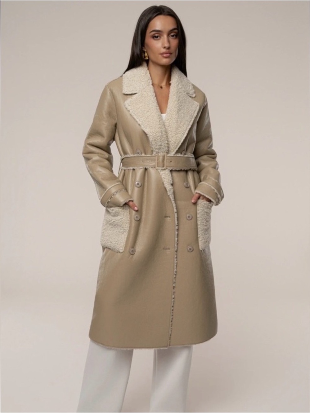 NWT JLUXLABEL Reversible Shearling Trench Coat